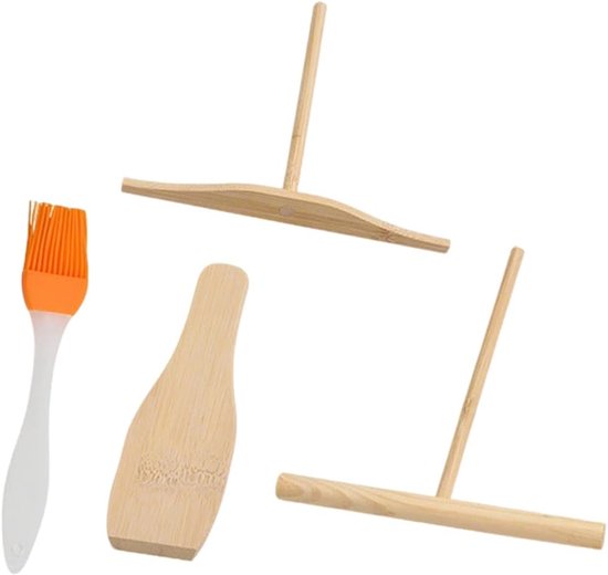 Spatel, 4-delige pannenkoekenspatel, houten pannenkoekenspatel, strooier, crêpe hark, pannenkoekendraaier en deegstandaard, gereedschap voor het verspreiden van pannenkoeken