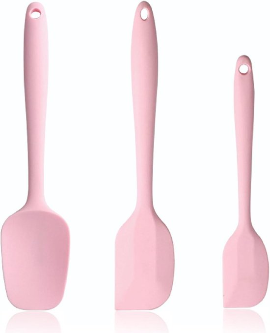 Spatel, anti-aanbaklaag, siliconen kooklepel, spatel, keuken, hittebestendige deegschraper, keukenhulp, keukenhulpje voor koken, bakken en roeren (roze)