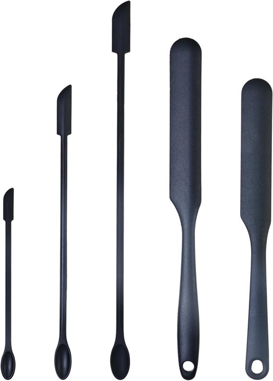 Spatel & bakspatel set, 2 grote + 3 kleine siliconen spatels om te koken, potten schrapen, broodschraper, taartdecoratie, multifunctionele keuken- en schoonheidshulpmiddelen met hangende
