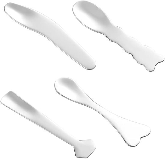 Spatel cosmetica - 4 stuks cosmetische spatel - roestvrij staal spatel cosmetica - herbruikbare gebogen spatel, roestvrij staal kleine cosmetische spatel cosmetische spatel mini make-up spatel voor