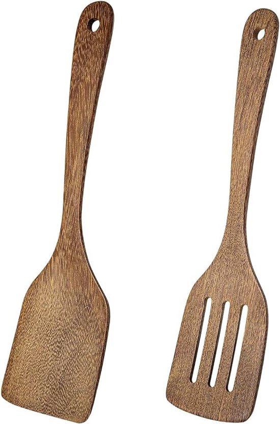 Spatel, houten lepel met gat, keukengerei, spatel, wok, spatolas, plat, houten lepel, keukengerei, spatolas, 2 stuks, voor keuken, restaurant