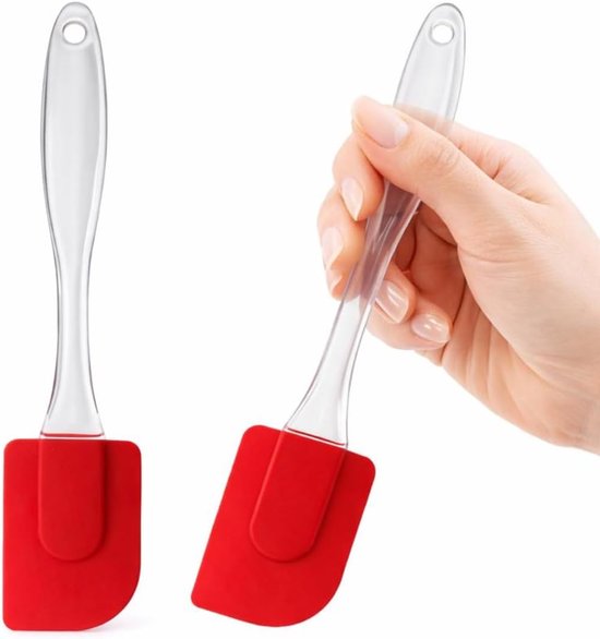Spatel, rood, met transparante handgreep, 19 cm, flexibel, voor crèmes en deeg