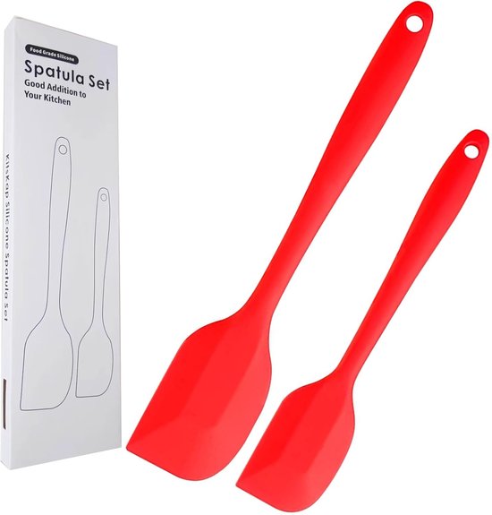 spatel set 2 stuks hittebestendige rubberen spatel voor non-stick kookgerei BPA-vrij (Rood)