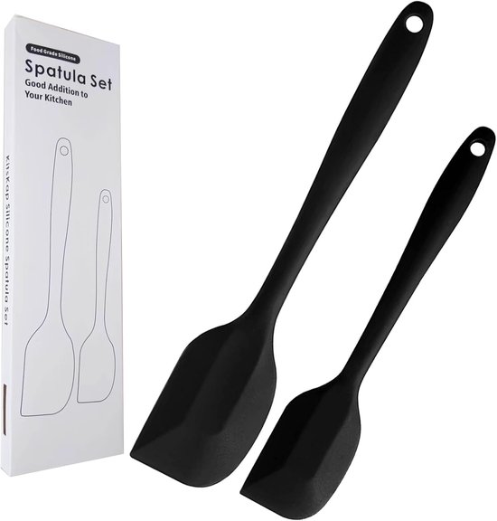 spatel set 2 stuks hittebestendige rubberen spatel voor non-stick kookgerei BPA-vrij (Zwart)