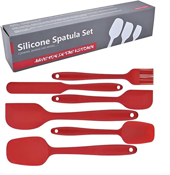 spatel set 6-delig keukengerei voor koken bakken en mengen hittebestendige antislip rubberen spatel met 550 graden Fahrenheit hittebestendig Rood