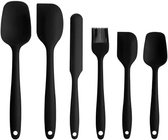 spatel set, 6 stuks, hittebestendig tot 400 graden Fahrenheit, zwart