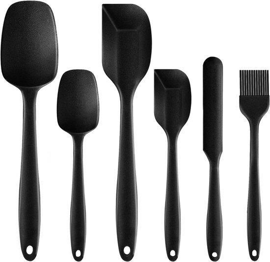 spatel voor de keuken, 6-delig, deegschraper, zwart, anti-aanbakrubber spatel met roestvrijstalen kern, keukenhulp, hittebestendige spatel-keukengereiset voor koken, bakken en mengen