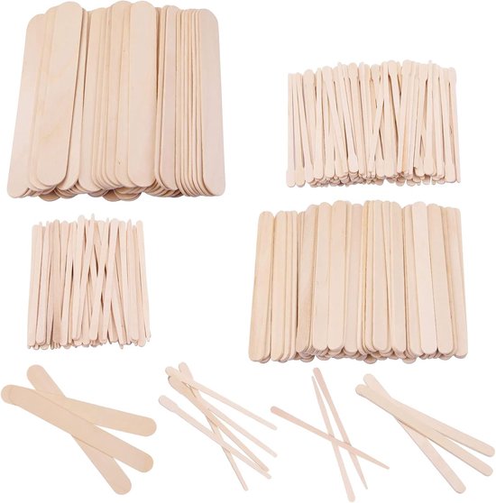 Spatel voor was, 300 stuks waxstiften, waxpatel, houten spatel voor ontharing, staafjes, waspatel, waxspatel voor ontharing, wenkbrauwen, lippen, lichaam, 4 maten