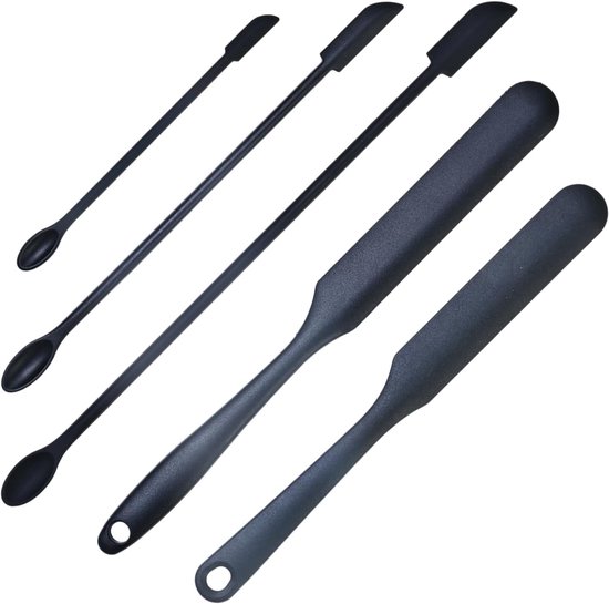 Spatels, 2 grote en 3 kleine spatels met punt, veelzijdig inzetbaar voor cosmetica, keuken en bakken, niet giftig, hygiënisch, met oog om op te hangen, zwart