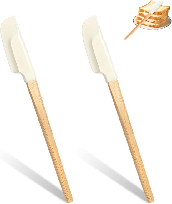 Spatels, 2 stuks deegschrapers, klein, smal, keuken, siliconen spatel met houten handvat, schraper, smal, niet plakken, spatel, deegschraper voor koken, mengen, bakken, jamschilderen