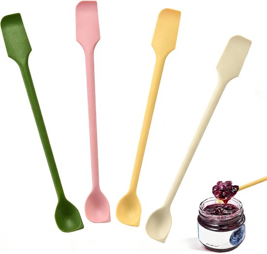 Spatels, 26 cm, dubbelzijdige kleine keukenschraper, multifunctionele deegschraper, herbruikbare mini-siliconen spatels voor smalle fles, jam en crèmes (4 kleuren)
