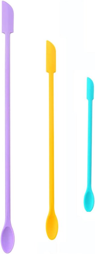 Spatels, 3 stuks, kleine make-up-spatelset, herbruikbare dubbele uiteinden, kleine siliconen lepel-spatel voor pot, keuken en schoonheid (paars/geel/blauw)