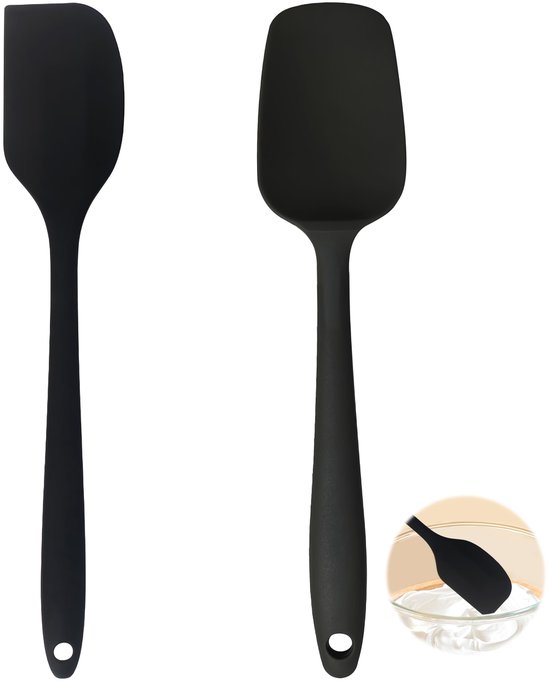 Spatels, 315 °C, flexibele rubberen tong voor de keuken, siliconen spatel, keukenspatel, anti-aanbaklaag, flexibel, BPA-vrij, bakken, koken, mengen en schrapen, zwart