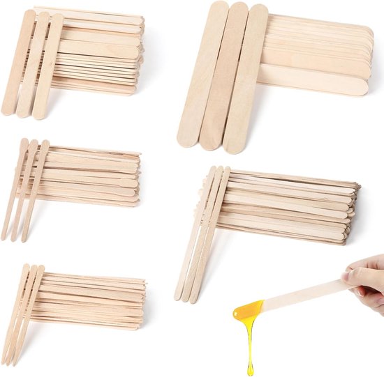 Spatels, 5 maten, wenkbrauwwaxing-applicators, houten stokjes, ontharing, houten spatel voor knutselen, houten mondspatel voor ijsstokjes, houthandwerk, waxcrème