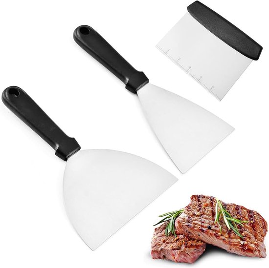 Spatels, Braadspatel en Braadlift voor Binnen en Buiten, Roestvrij Staal Gebruiksvoorwerpen Geweldig voor BBQ Grill Flat Top