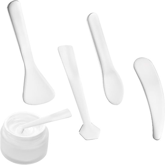 Spatels cosmetica, cosmeticaspatels, roestvrij stalen make-up gebogen spatel, gezichtsmaskerapplicator, schoonheidsspatel, make-up applicator, cosmetica metalen spatel voor crème, masker