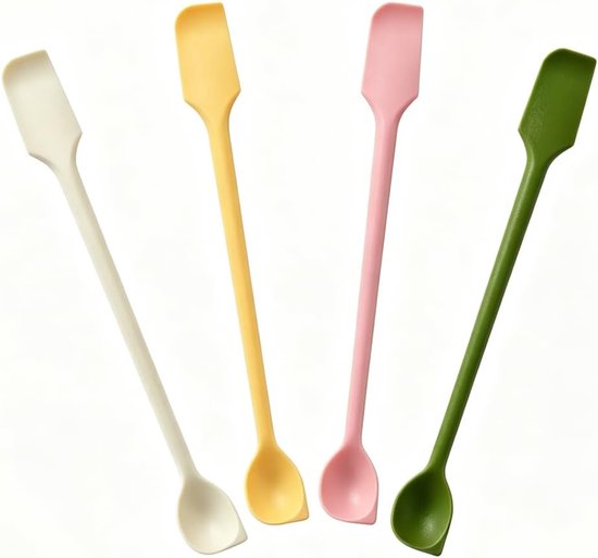 Spatels, dubbele kop, deegschraper, klein voor smalle flessen, restlepel, lang, voor jam, cosmetica, hittebestendige siliconen spatel, keukenhulp (geel, groen, roze, wit)