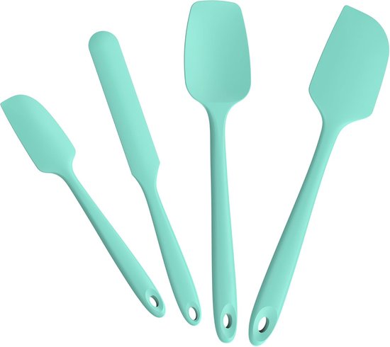Spatels, hittebestendig 315℃, 4 stuks, cieelblauw | Voedselveilige rubberen komschraper, hittebestendig, zacht lepelgerei, krasvrij, anti-aanbak, koken, bakken, mengen schrapen