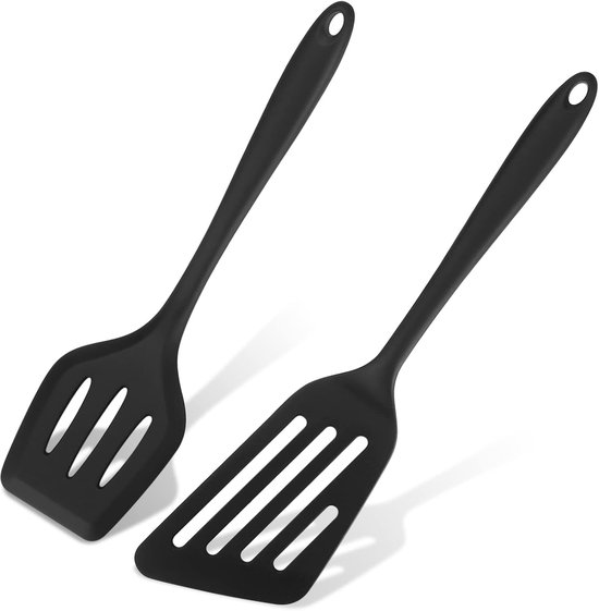Spatels, hittebestendige spatels met sleuven, BPA-vrije keukengerei kookspatels antiaanbaklaag voor frituren, koken, omdraaien van vis, eieren, pannenkoeken, patat, zwart