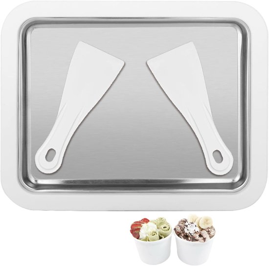 Spatels, ijsrolletjes voor kinderen en gezinnen, ijsmachine om ijs te maken, rollasmachineplaat, gelato-maker voor bevroren yoghurt, sorbet (wit)