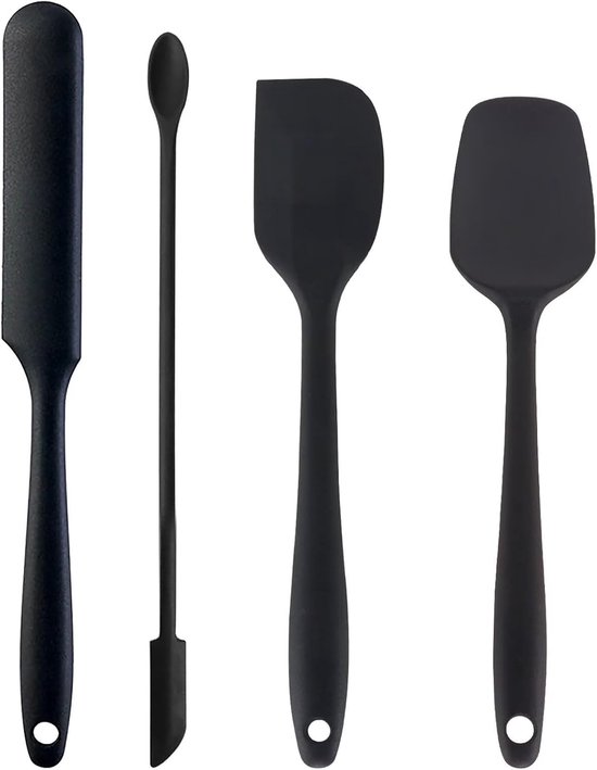 Spatels, keukengerei om te bakken, deegschraper, koken en mengen, 230 graden Celsius, hittebestendig, naadloos eendelig design, flexibele anti-aanbaklaag, zwart