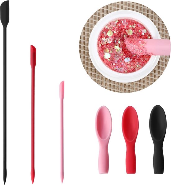 Spatels Make-up, Siliconen Cosmetische Spatel, Herbruikbare Make-up Spatels, Mini Spatel voor Cosmetica Set voor Cosmetische Flessen en Keukenpotten (3 Kleuren)
