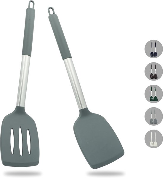 Spatels met antiaanbaklaag - Hittebestendig en BPA-vrij - Ideaal keukengerei voor vis, eieren en pannenkoeken (Grijs)