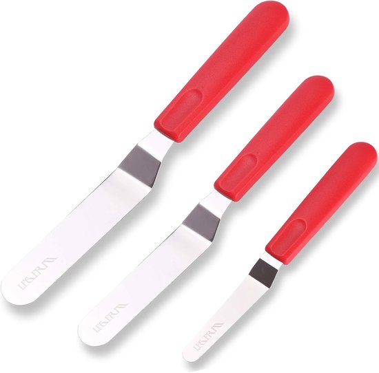 Spatels met Antislip Handvat, 10,5 cm (10,5 cm) Klein Offset Paletmes voor glazuur gladder, Platte palletmessen voor bakken of glazuur, kleine schuine roestvrijstalen decoratiespatels