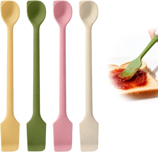 Spatels met lange steel, spatel voor keuken, siliconen, dubbele lepel, kleine siliconen spatel voor diepe potten, mini-spatel van siliconen, meerkleurig