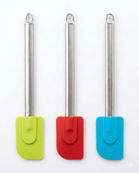Spatels met roestvrijstalen handgreep, flexibel en robuust voor bakken en mengen, rood, blauw en groen, gemakkelijk te reinigen keukengerei met antiaanbaklaag voor bakken en koken