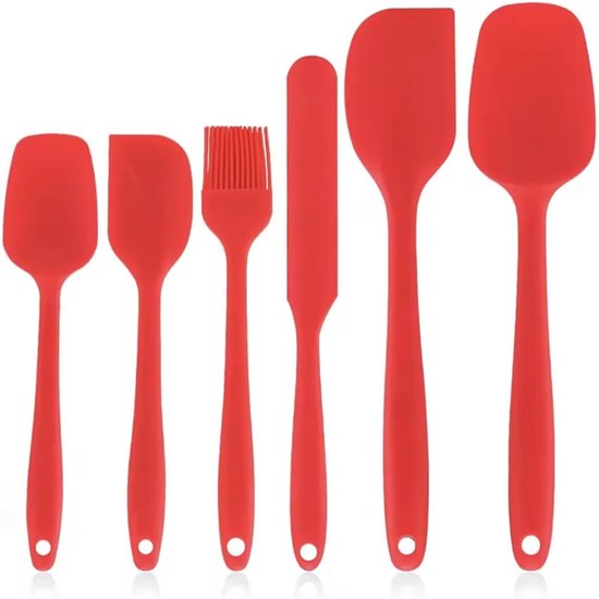 Spatels - Pannenlikkers - Siliconen spatels - Keukenlepels van siliconen - 6-delig - Rood - Keukenhulp - Keukenlepels - Lepels - Bakkwast