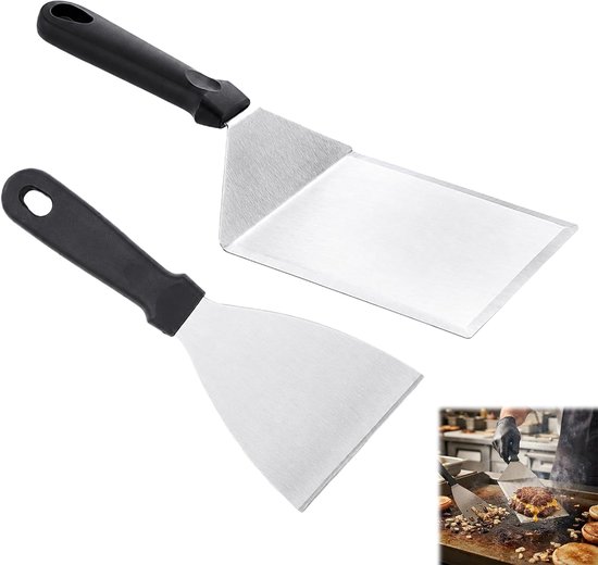 Spatels, roestvrij staal, grillspatel met schraper, pizza-deegschraper voor hamburgers en gasbarbecue