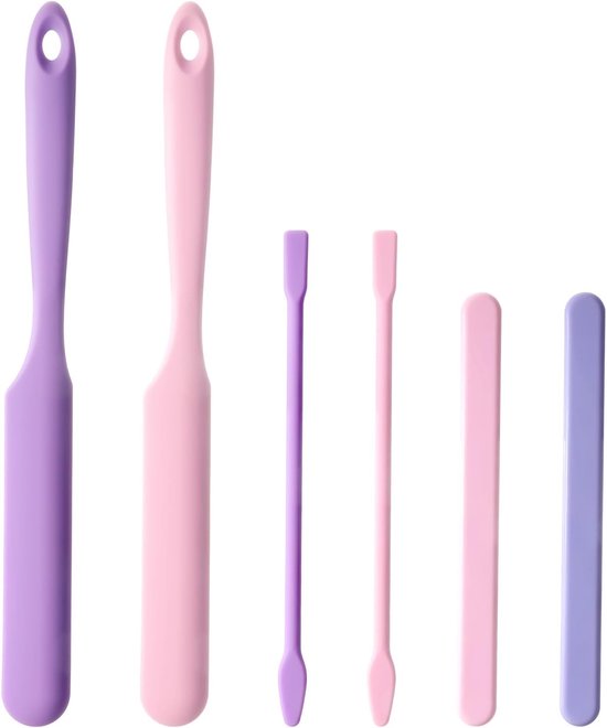 Spatels set, siliconen wax applicator verschillende maten schrapers herbruikbare siliconen roerstok voor lichaamsgebruik thuis salon (roze en paars)