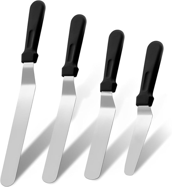 Spatels, set van 3 professionele schuine taartspatel met 15 cm, 20 cm, 25 cm, 30 cm roestvrij stalen mes, verdikt glazuur mes met plastic handvat voor taartdecoratie, gebak