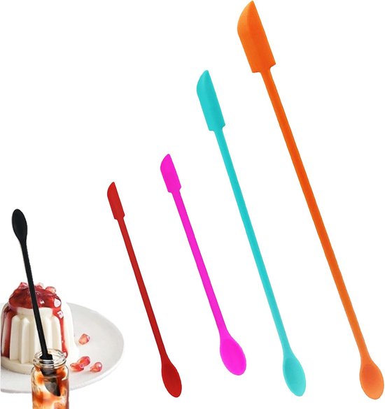 Spatels Silicone, Multifunctionele Herbruikbare Kleine Rubber Make-up Lange Lepel, voor Keuken Voedsel Bakken Koken Beauty Make-up Cosmetica Lotion Resin Handgemaakte Palet (Oranje rood