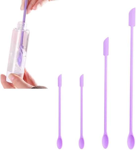 Spatels, Siliconen Make-up Spatel voor Cosmetica en Keuken Koken Bakpot, Krijgen Last Drop Lotion Cream van Smalle Fles Pot Can, Kleine Schraper, Paarse Kleine Lepels