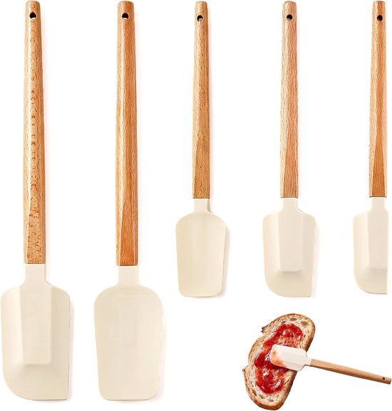 Spatels, siliconen spatel met houten handvat (wit)