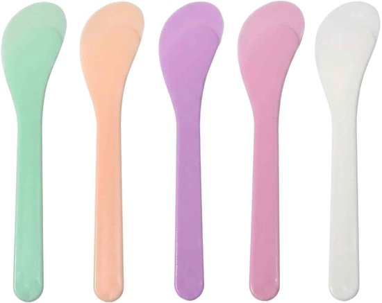 Spatels van kunststof, 13 x 3 cm, maskerspatel en crèmeapplicator voor gezichtsmaskers, make-up spatel voor huidverzorging, cosmetische spatel (5 kleuren)