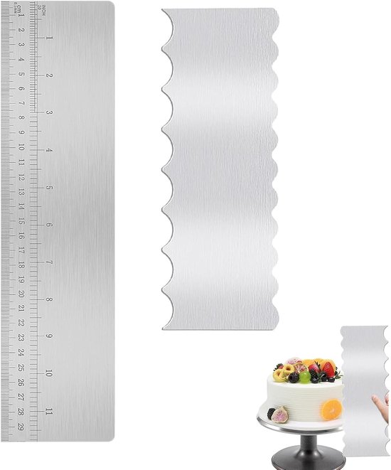 Spatels van roestvrij staal met schaal van 30 cm en 2-in-1 taartspatel om glad te maken, voor verschillende vormen van kam, taartranden, taartuitstekers voor mousse, botercrème