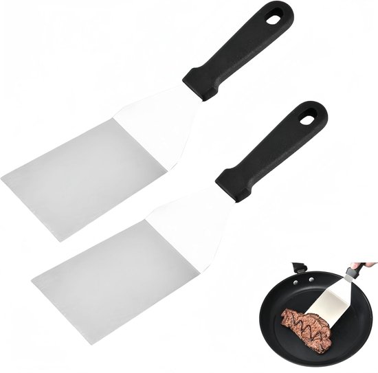 Spatels van roestvrij staal, steakspatel, grillspatel, met kunststof handvat, voor het optillen en draaien van hamburgers, eieren, steaks, pizza, grill