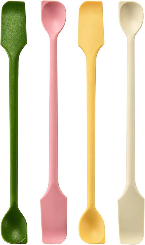 Spatels van siliconen, dubbelzijdig, herbruikbaar, 26 cm, ideaal voor kleine containers en moeilijke gebieden, voor glazen flessen, keuken en cosmetica, 4 kleuren