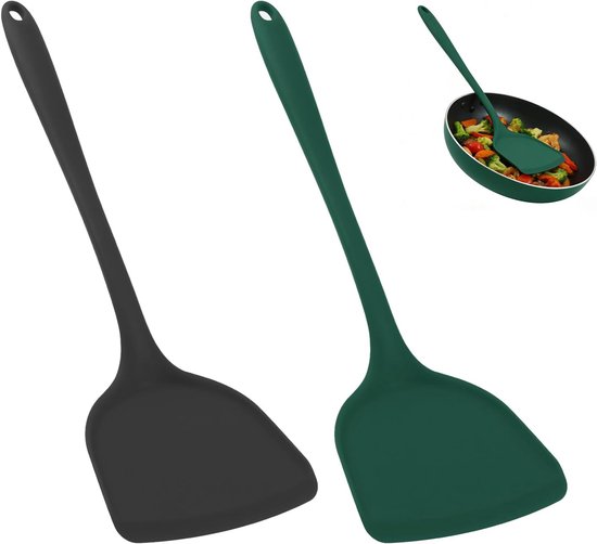 Spatels van siliconen, hittebestendige siliconen spatel met anti-aanbaklaag voor koken en bakken, eendelig design, siliconen spatel met antislip handgreep, zwart en donkergroen