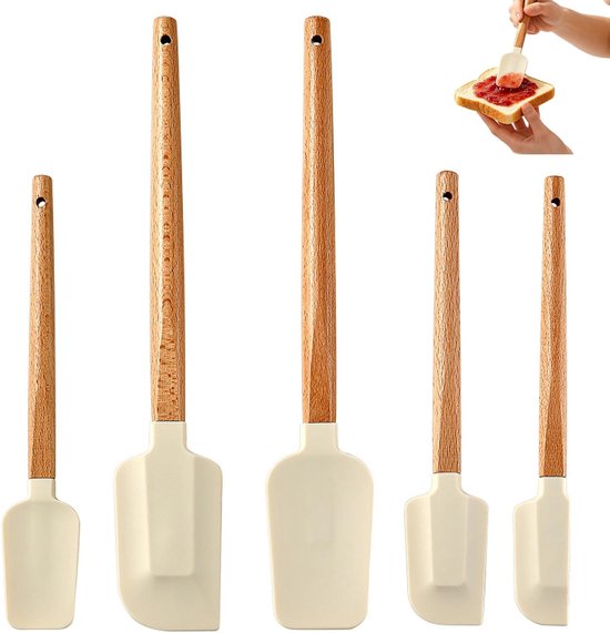 Spatels van siliconen voor keuken en bakwaren met houten handvat