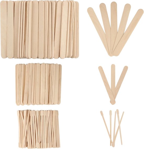 Spatels voor ontharing, 3 maten, houten spatel, waxapplicator, houten mondspatel, houten mondspatels om te knutselen, spatel hout voor ijsstokken, handwerk