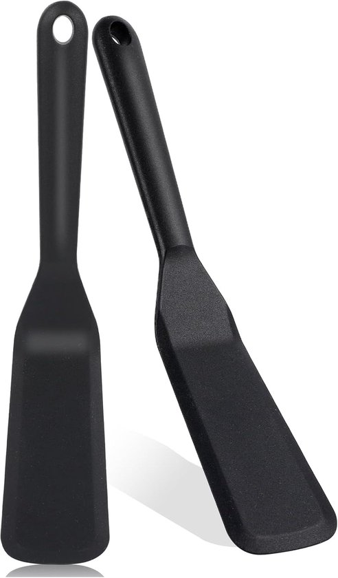 Spatels, zwart, pannenwender, antiaanbak kookspatel, 25 x 5 cm, omeletspatel, hittebestendig, pannenkoeken, spatel voor hamburgers, ei, pizza, steak, crêpes