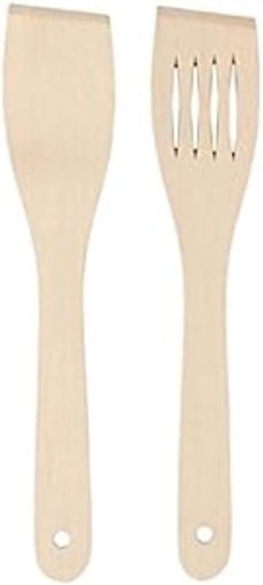 Spatelset 2 Stuks 30 cm met Bakspatel en Spatel met Openingen voor Koken Bakken Omscheppen en Omdraaien in Pannen en Schalen Beige