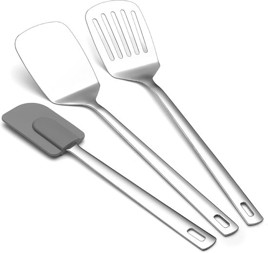 Spatelset 3, metalen spatel solide & gegroefd & flexibele spatelwender, zware en stevige keuken spatel, kookgerei voor antiaanbak kookgerei