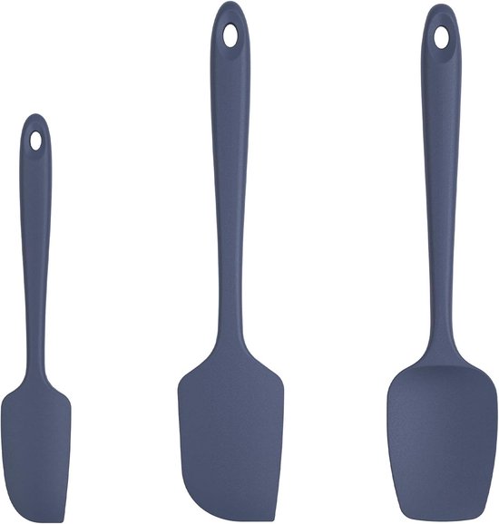 Spatelset, 315℃ hittebestendig, naadloos BPA-vrij flexibel rubber keuken koken mengen bakschraper voor anti-aanbak kookgerei set van 3 (nachtblauw)