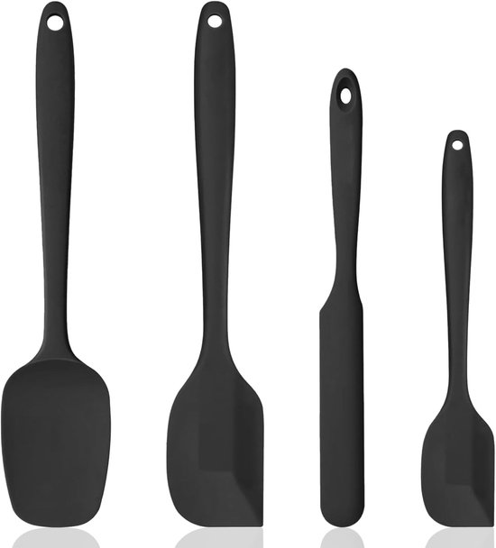Spatelset 4-delig, 315°C hittebestendig, levensmiddelgeschikt, voor anti-aanbakpannen (Zwart)