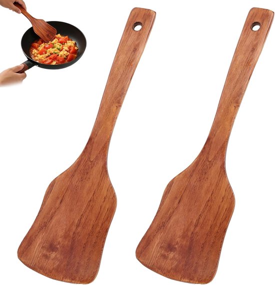 Spatelset, Ideale Houten Keukenspatel voor Koken, Keukenschep voor Antiaanbakpannen en Woks, Houtkleur